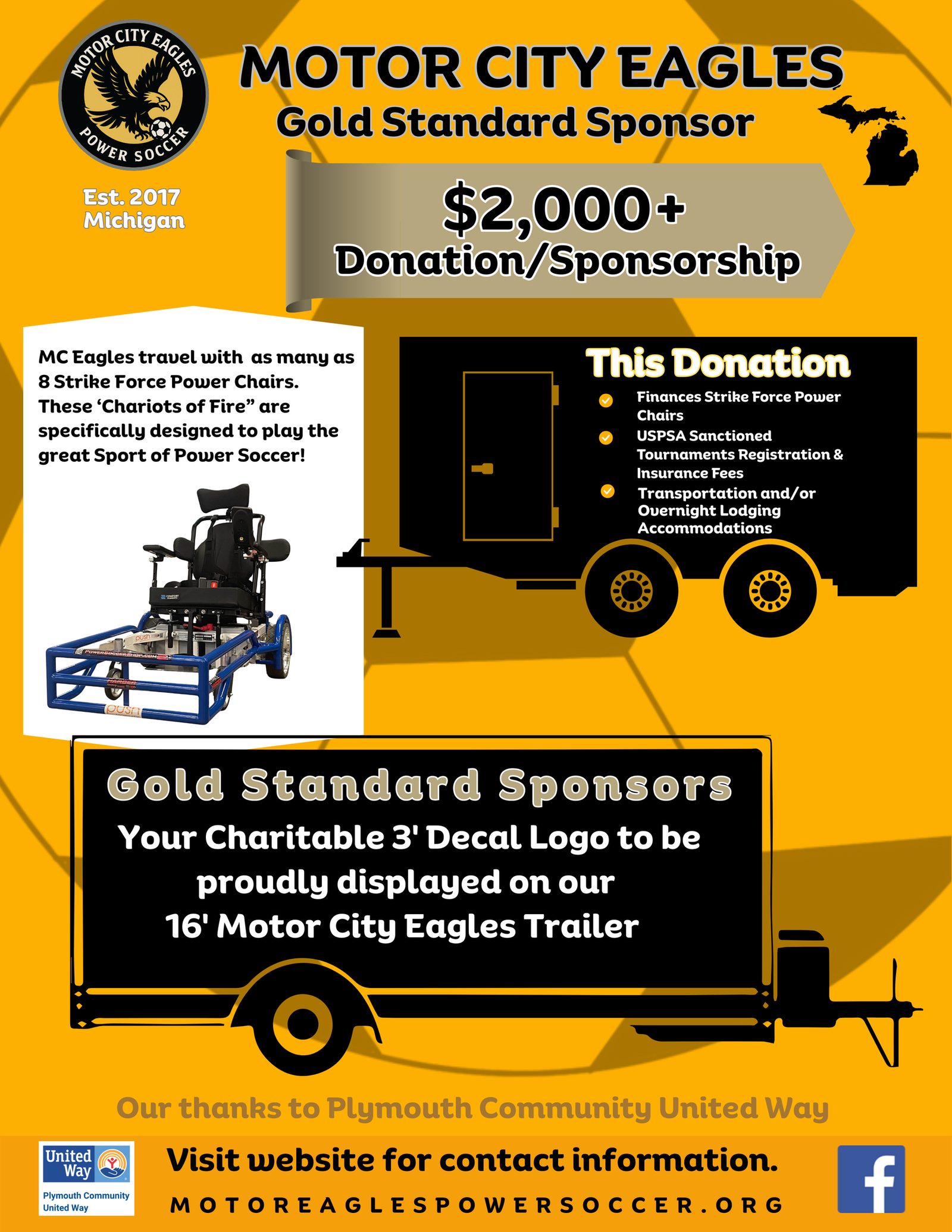 Gold Standard sponsors get a charitable decal logo on the Motor City Eagles' trailer